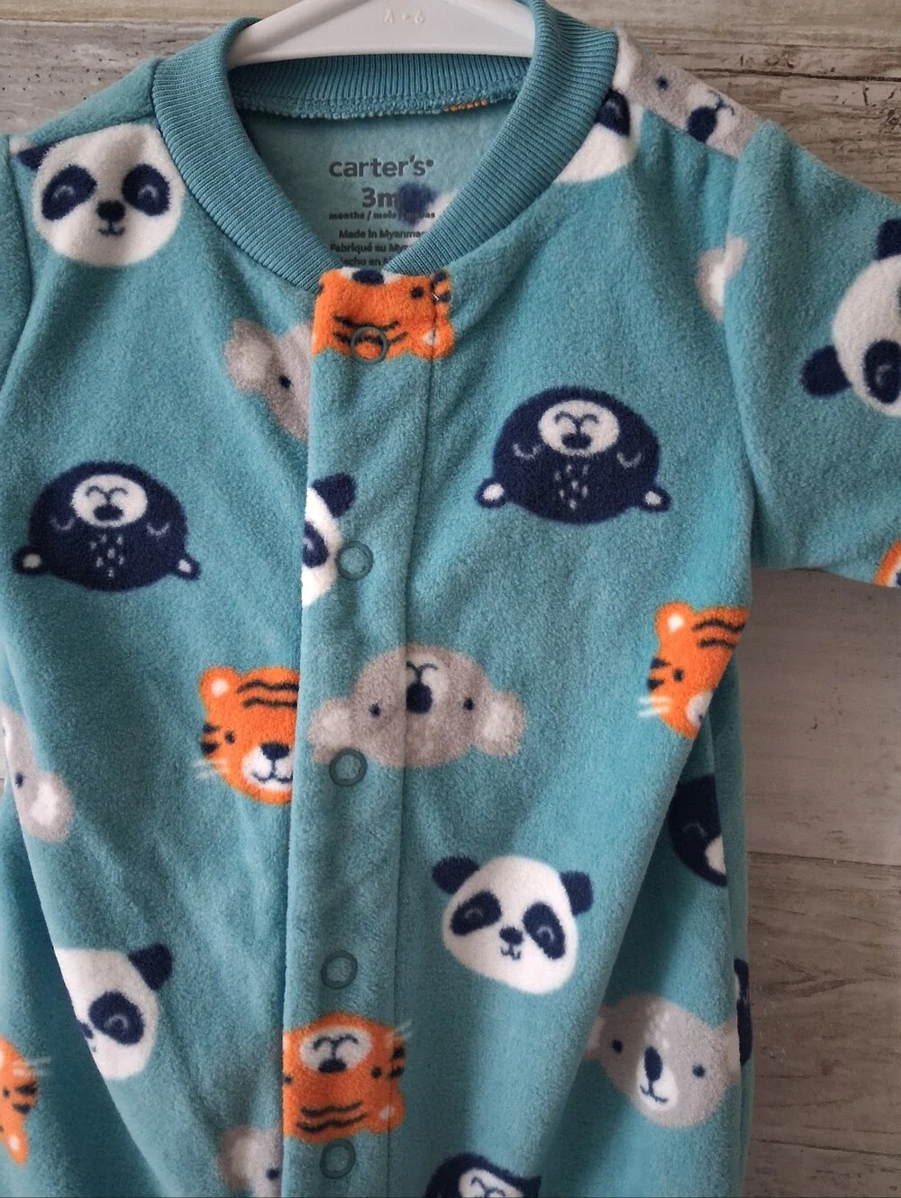 Carter's Teal Blue Animal Face Fleece One-Piece Footed Pajamas